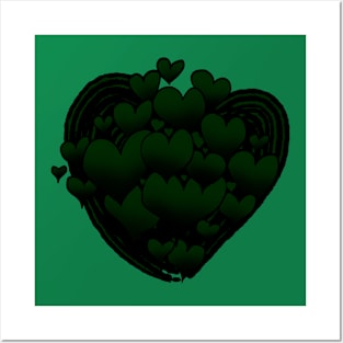 Dark Green Hearts Patterned Swirl Heart Posters and Art